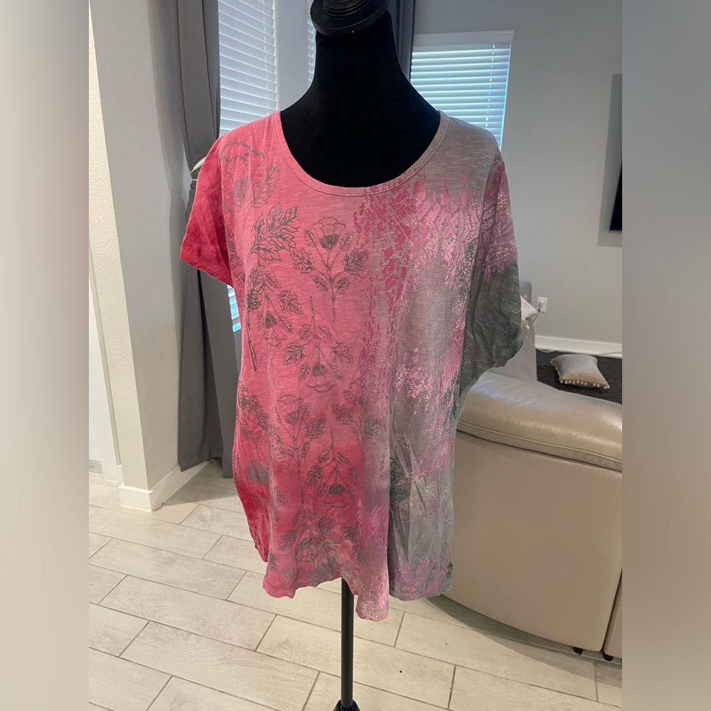 Blue Fish organic cotton Deconstructed Art Tee in Peaches and Sage Sz 0/Small